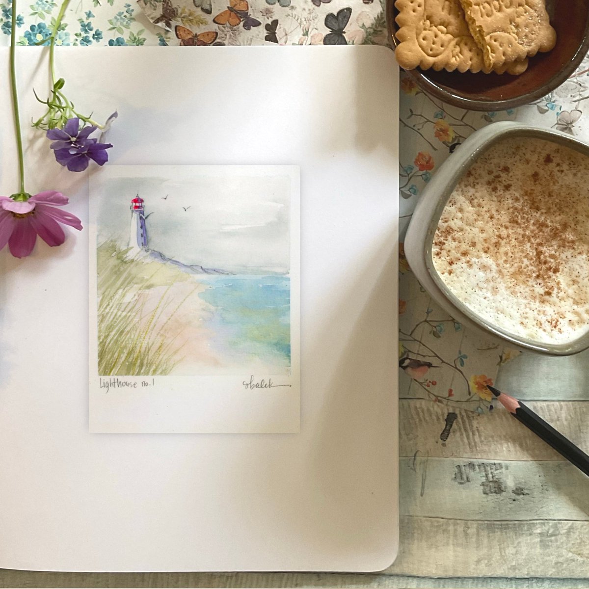 Mini lighthouse watercolor painting styled like a #Polaroid 

#artistsoninstagram #watercolor #lighthouse #coastaldecor #beach #artforbreakfast