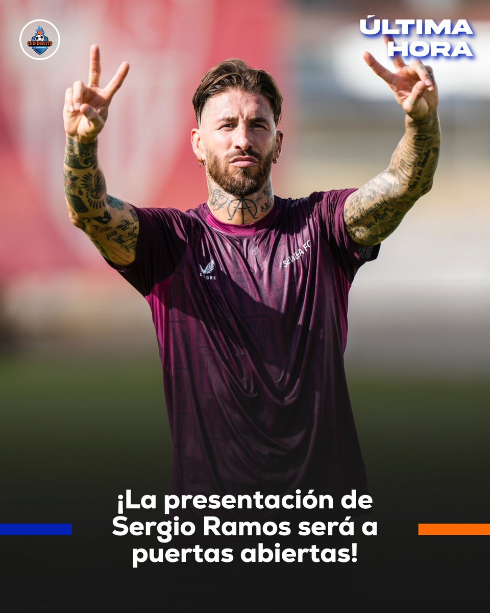 🚨¡SERGIO RAMOS será presentado este MIÉRCOLES con el SEVILLA!🚨

👉Será a puertas abiertas a las 21:00h en el Ramón Sánchez-Pizjuán.