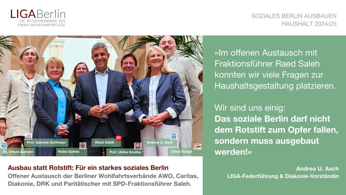 Der Haushaltsentwurf liegt vor und viele Fragen sind offen. Wir haben sie mit <a href="/RaedSalehBerlin/">Raed Saleh</a> von der <a href="/spdfraktionbln/">SPD-Fraktion Berlin</a> offen diskutiert. Für 160.000 Mitarbeitende in der Wohlfahrtspflege, für ein #soziales #Berlin. Gegen den Rotstift. Wir bleiben gemeinsam dran!
<a href="/ParitaetBerlin/">Paritätischer Berlin</a>