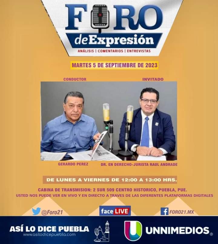 #HOY en #ForoDeExpresión contaremos con la visita del Dr. Raúl Andrade
Te invitamos a participar en su entrevista en vivo 
12:00 hs #FacebookLive Foro21.mx
#Unnimedios
#AsiLoDicePuebla