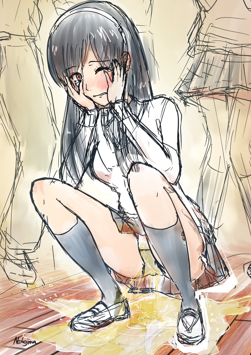 Akvavit_labo's tweet photo. 急にしゃがみこんだと思ったその瞬間、華奢な体からは想像もできないけたたましい水音と水たまりが湯気とともに広がってきた。
「お、おもらし・・・！？」 https://t.co/i4TnAyFrGY