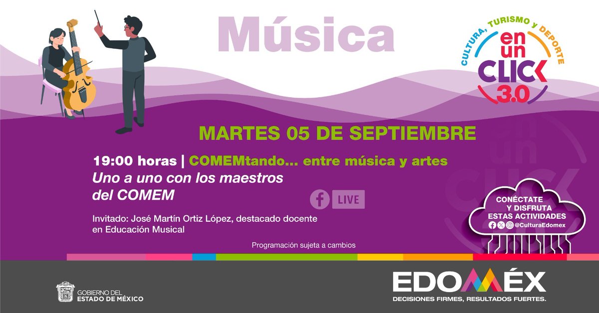 SGGEdomex's tweet photo. Únete a nosotros esta noche en #CulturaEnUnClick mientras exploramos el fascinante mundo de la música y las artes con la presencia especial de José Martín Ortiz, un destacado docente en Educación Musical de @OficialCOMEM. ¡No te lo pierdas! #COMEM…tando https://t.co/zwvef63egq