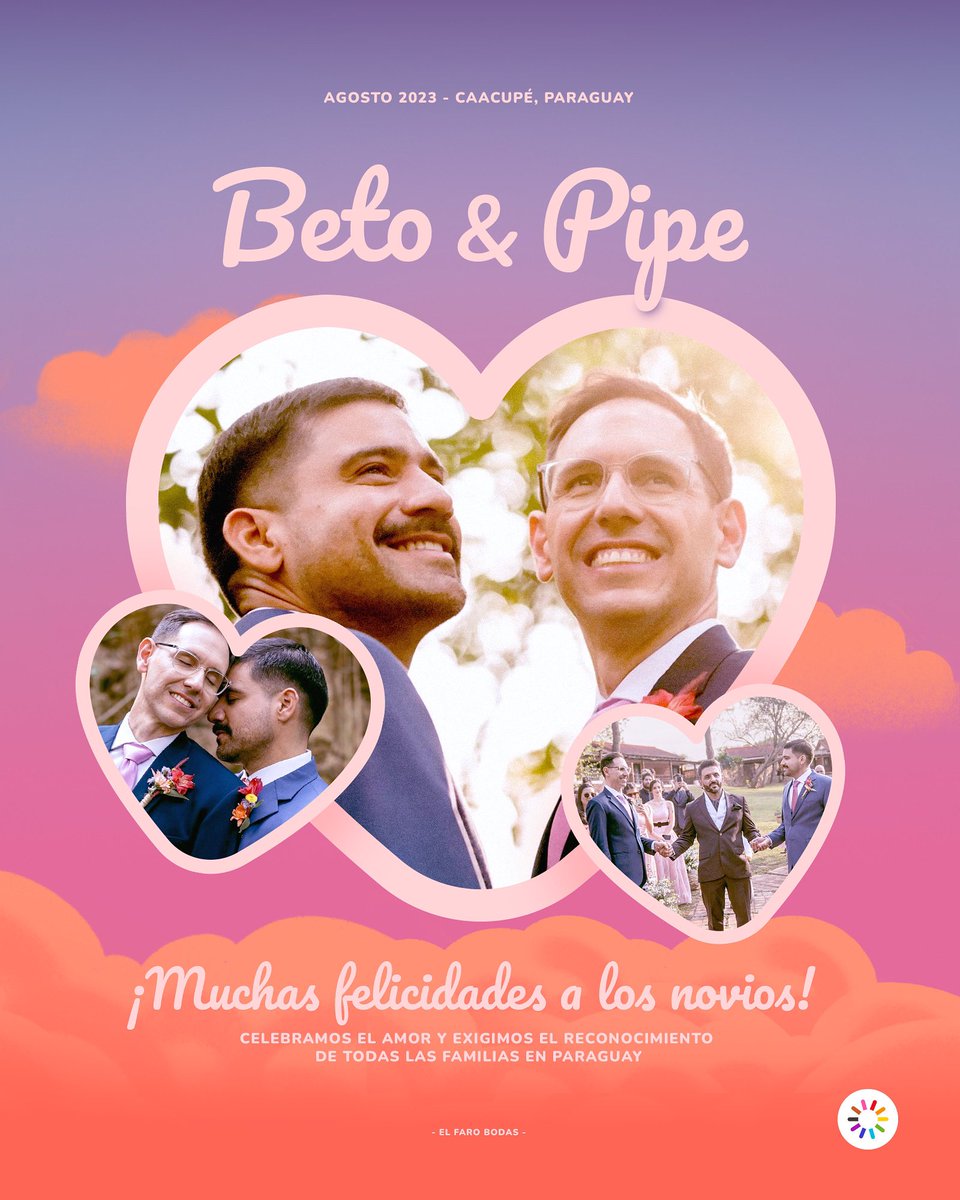 SOMOSGAY's tweet photo. Felicitamos a Beto y Pipe que unieron sus vidas en una romántica boda en Caacupé rodeados de familiares y amistades 👬❤️🏳️‍🌈

Por un Paraguay sin discriminación y con más amor e igualdad.

¡Qué vivan los novios y sean felices para siempre!

Fotos gentileza: El Faro Bodas https://t.co/agwOdFUWDV