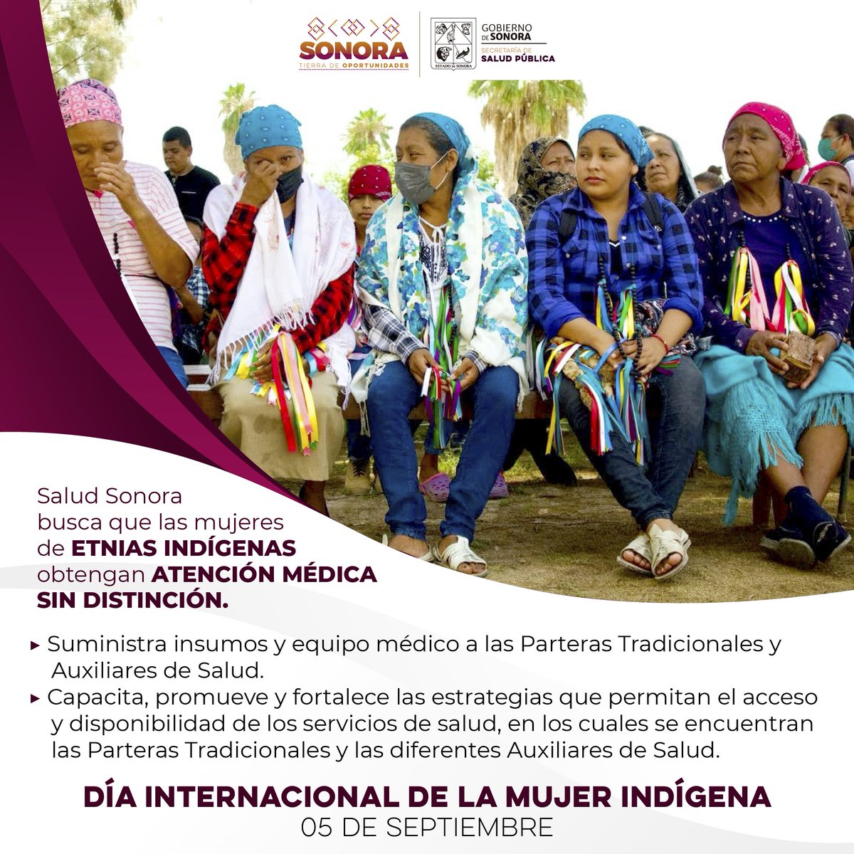 🟡 #DíaInternacionalDeLaMujerIndígena | 

#SaludSonora reitera su compromiso para ofrecer a las mujeres indígenas atención médica de calidad, acercando servicios de salud a sus comunidades y capacitando a sus parteras que son de vital importancia. 

#CompromisosFirmes