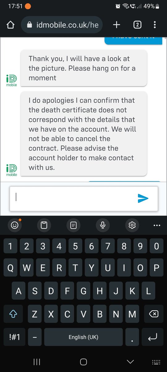 echo_stead's tweet photo. @iD_Mobile_UK great bereavement team you got I will just call God shall I https://t.co/LZgcd8e2zm