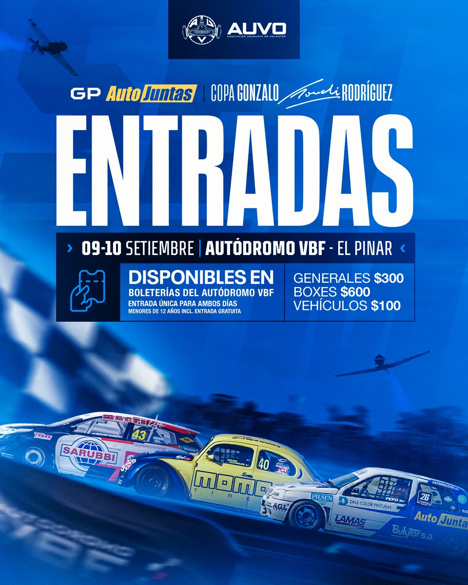 AUVO2's tweet photo. 🎟️𝗘𝗡𝗧𝗥𝗔𝗗𝗔𝗦: 𝗜𝗡𝗙𝗢𝗥𝗠𝗔𝗖𝗜𝗢́𝗡 𝗜𝗠𝗣𝗢𝗥𝗧𝗔𝗡𝗧𝗘‼️

🏁 La venta de entradas para este fin de semana será únicamente en la boletería del Autódromo.

𝗣𝗿𝗲𝗰𝗶𝗼𝘀:
Generales: 300$
Boxes: 600$
Vehículos: 100$

*La entrada es única,válida para ambos días. https://t.co/9PjWd3k4Xr