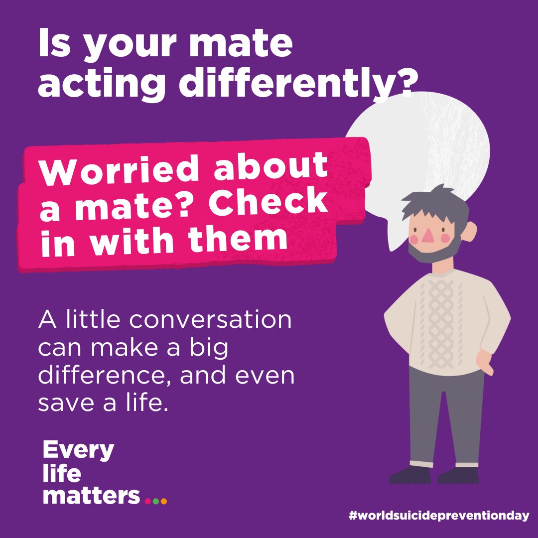 World Suicide Prevention Day is on Sunday 10th September. Do you have a mate who's acting differently? #savealife #suicidepreventionday #alittleconversation @samaritans Call us free, day or night, on 116 123, or email jo@samaritans.org