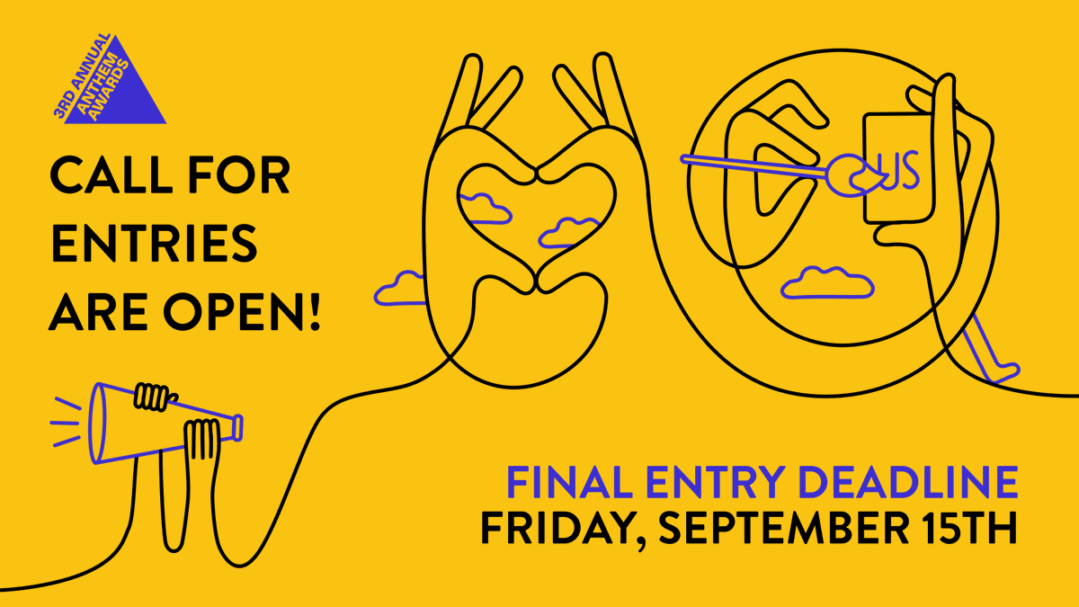 CognacJones's tweet photo. The Final Entry Deadline for @theanthemawards is next Friday, Sept 15! As an Anthem Judge, I’m excited to amplify impactful work and can’t wait to see this year’s entries. You can enter at https://t.co/JzL68FdHVS. https://t.co/bHeoeY0nQh