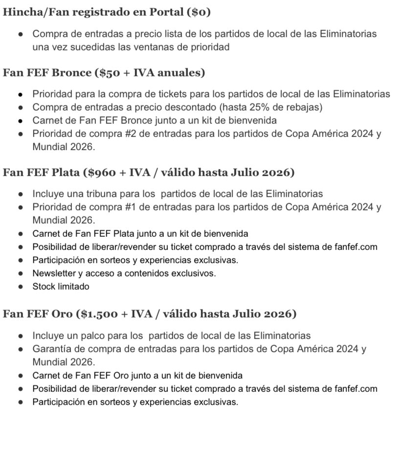¡FEF define valor de entradas para ver a la Tri lanzando sistema de
