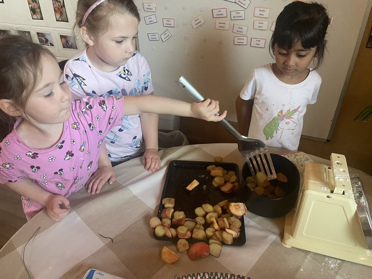 WhitecrookE's tweet photo. Today we used our nursery grown rhubarb to make rhubarb crumble ! The children were able to risk assess and safely use the kitchen utensils and equipment 🔪 👩‍🍳 they developed their mathematical skills weighing the ingredients…we enjoyed eating our crumble in the sunshine ☀️ https://t.co/oiqA186QNz