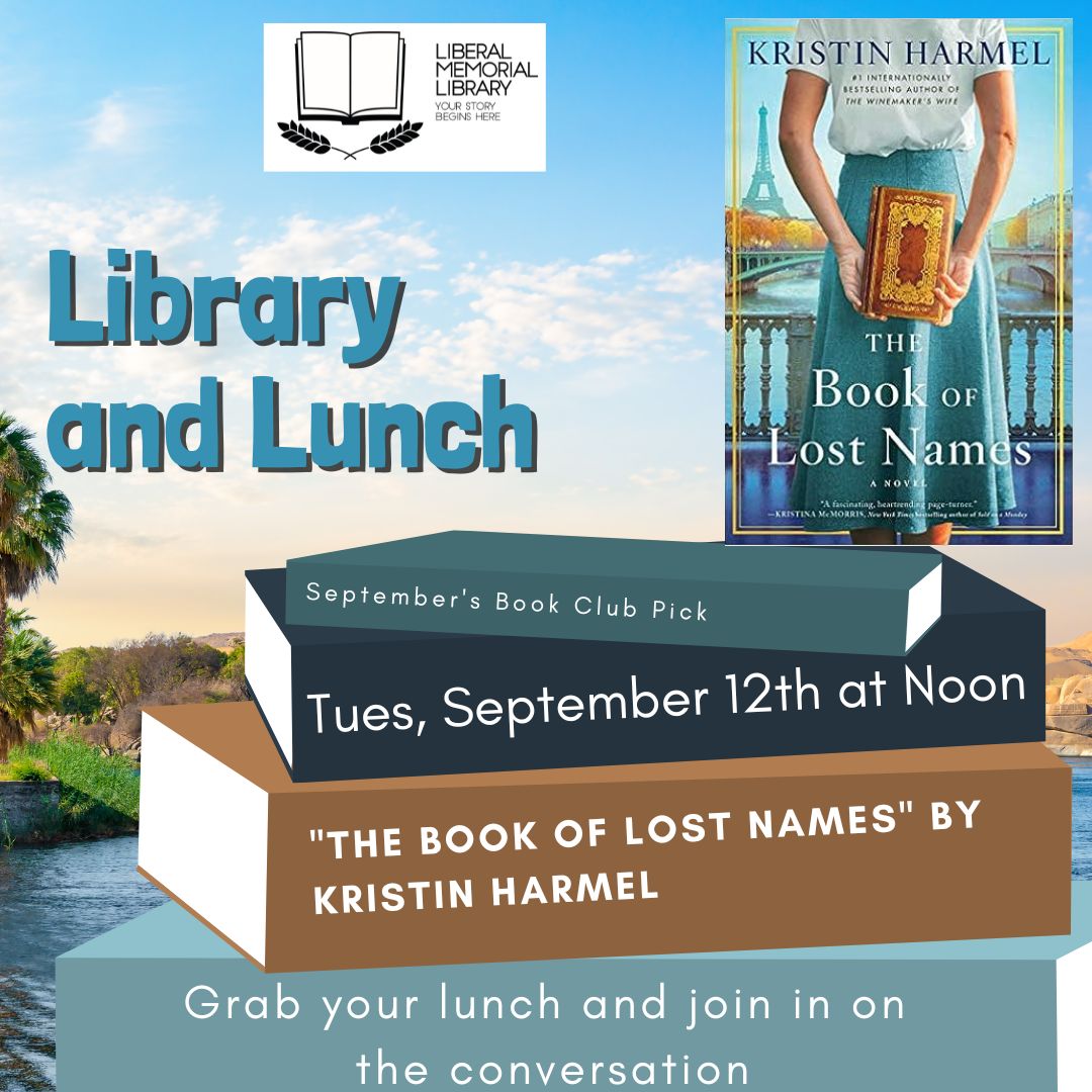 LMlibrary's tweet photo. On Tuesday, September 12th​ at 12 p.m, our book club will meet to discuss “The Book of Lost Names” by Kristin Harmel. Bring your lunch and join the discussion. https://t.co/Pwkc5FU6W9