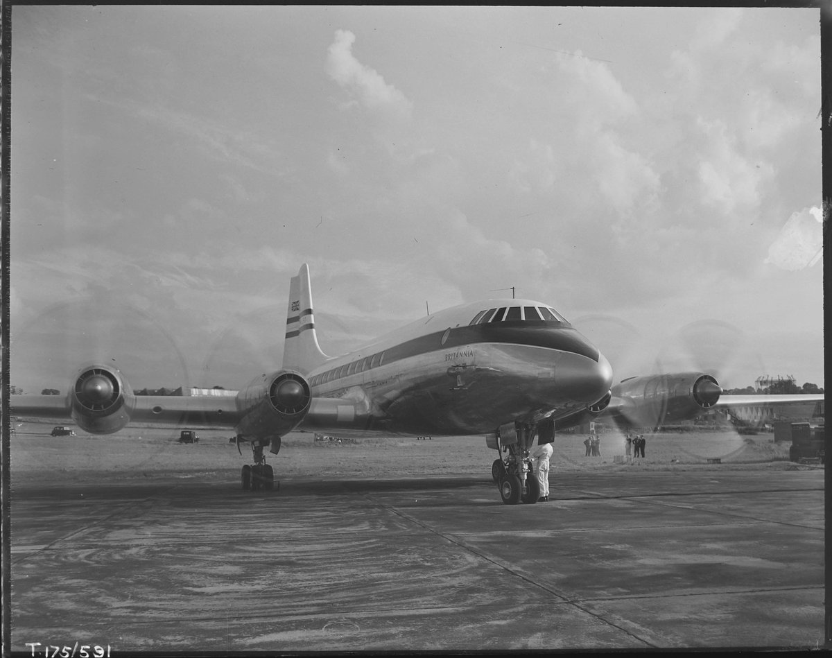 BristolAero's tweet photo. #OnThisDay in 1954

The maiden flight of the first production Type 175 Bristol Britannia, G-ANBA ✈️

The world's first long-range turbo-prop, nicknamed 'The Whispering Giant', was designed to provide suitable aircraft for short, medium and long-haul flights. https://t.co/DKVBUCrvII
