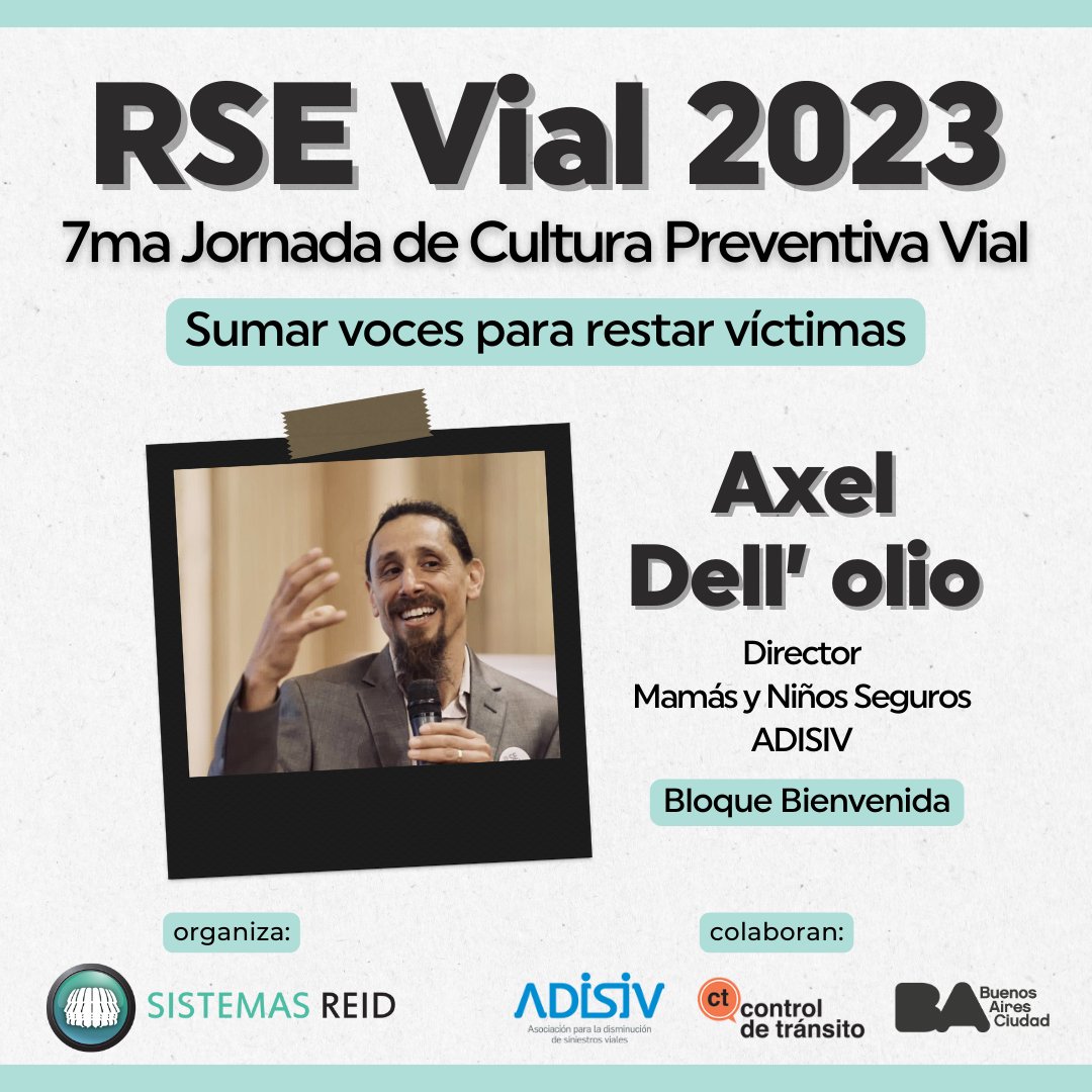 📣𝗥𝗦𝗘 𝗩𝗶𝗮𝗹 𝟮𝟬𝟮𝟯 ᴅɪꜱᴇʀᴛᴀɴᴛᴇꜱ
🖋️<a href="/Axeldellolio/">Axel Dell olio</a> Director <a href="/ADISIV_/">@ADISIV</a> y <a href="/mamaseguras/">Mamás y Niñ@Seguros - ADISIV</a> presentará en el Bloque de Bienvenida.
📅miércoles 6 de septiembre, 8:30hs