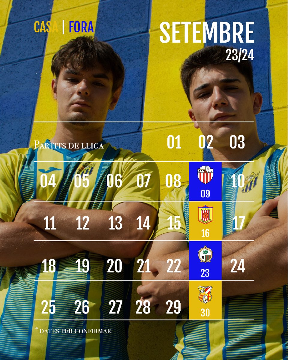 cefgironessabat's tweet photo. Comença la lliga! 🙌🏽 Ja tenim aquí el calendari de partits de Setembre, aquest cap de setmana disputarem com a visitants a Olot. Som-hi!! 👊🏽 🇺🇦 

#9Setembre 
🆚 #CFSantJaumeOlotB
📍 Camp Municipal Pla de Baix

#16Setembre 
🆚 @atlbisbalenc 
📍 Camp del Gironès-Sàbat https://t.co/u3ON6DUfa7
