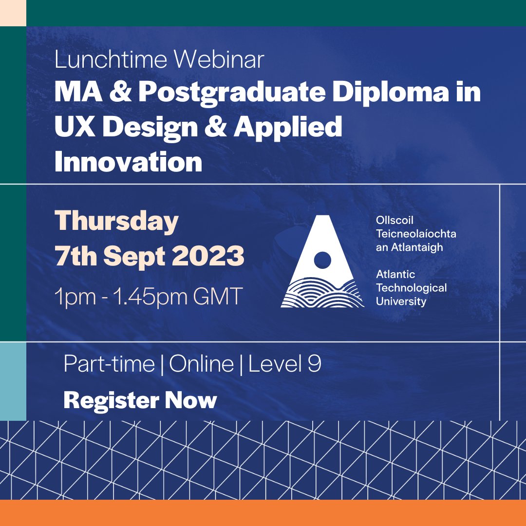 Join us for a Lunchtime Webinar where we will be giving an overview of our part-time online MA &amp; Postgraduate Diploma in UX Design &amp; Applied Innovation. ➡️Thursday 7th September 2023 from 1pm to 1.45pm.
Register now - loom.ly/liUmmyA
#FlexibleLearning