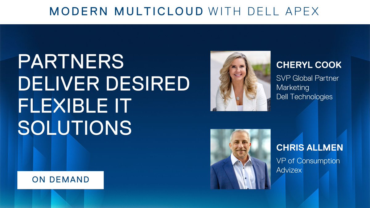 nancyschmitt's tweet photo. Tune in to the replay! ▶️ 

@CookCherylS from #DellTech and Chris Allmen from #Advizex share insights on transforming IT consumption models. 

Discover how partners like Advizex are leading the way using dynamic "pay-as-you-go" options. https://t.co/0HSWsolGJW #IWork4Dell https://t.co/uFRHjhckWf