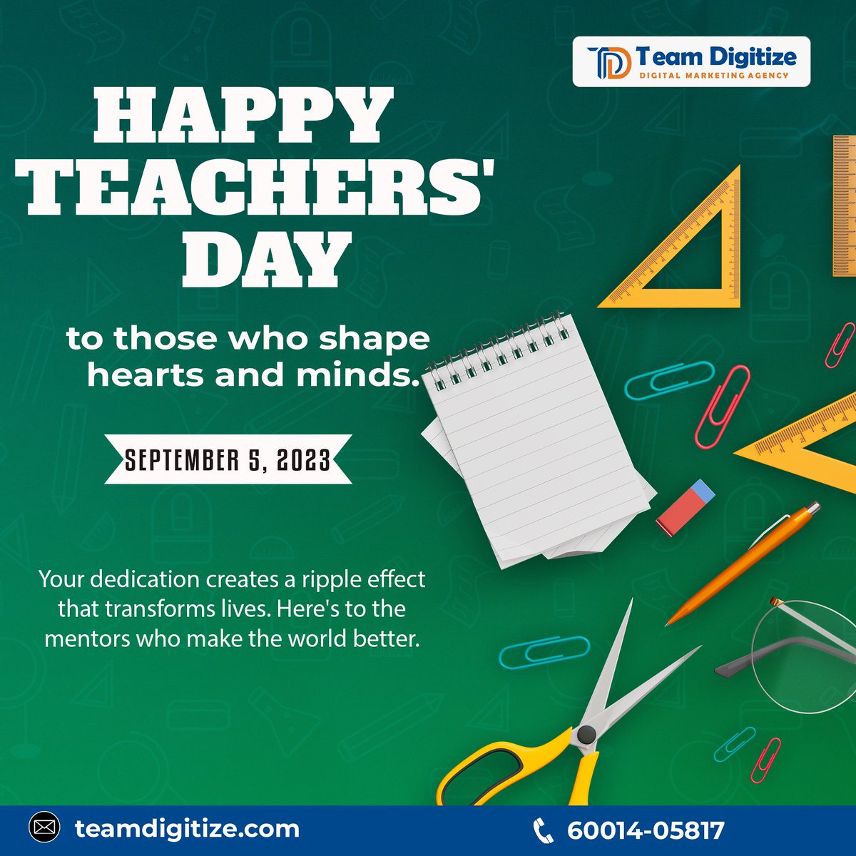 TDigitize's tweet image. 🌟📖To the mentors who illuminate minds and touch souls, Happy Teachers&apos; Day! Your guidance creates a lasting impact, making the world a better place one lesson at a time.🍎✨

#teamdigitize #digitalmarketing #teachersday #happyteachersday #teachers #light #mentor #future