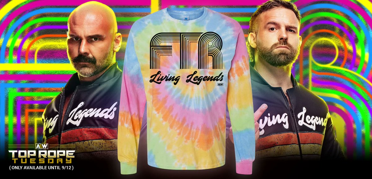 ShopAEW's tweet photo. This week’s Top Rope Tuesday item is a limited edition #FTR long sleeve shirt! Available for ONE WEEK (until 9/12) at https://t.co/9hHlXpcSbp!
@daxftr @cashwheelerftr 
#shopaew #aew #aewdynamite #aewrampage #aewcollision https://t.co/Yasc32ko08
