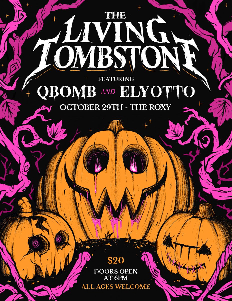 LivingTombstone's tweet photo. SUNDAY OCTOBER 29
LOS ANGELES
TLT feat. @elyotto3 @QbombBand
$20 ALL AGES
DOORS OPEN 6PM
COSTUMES ENCOURAGED https://t.co/CSXNXbNm2Q