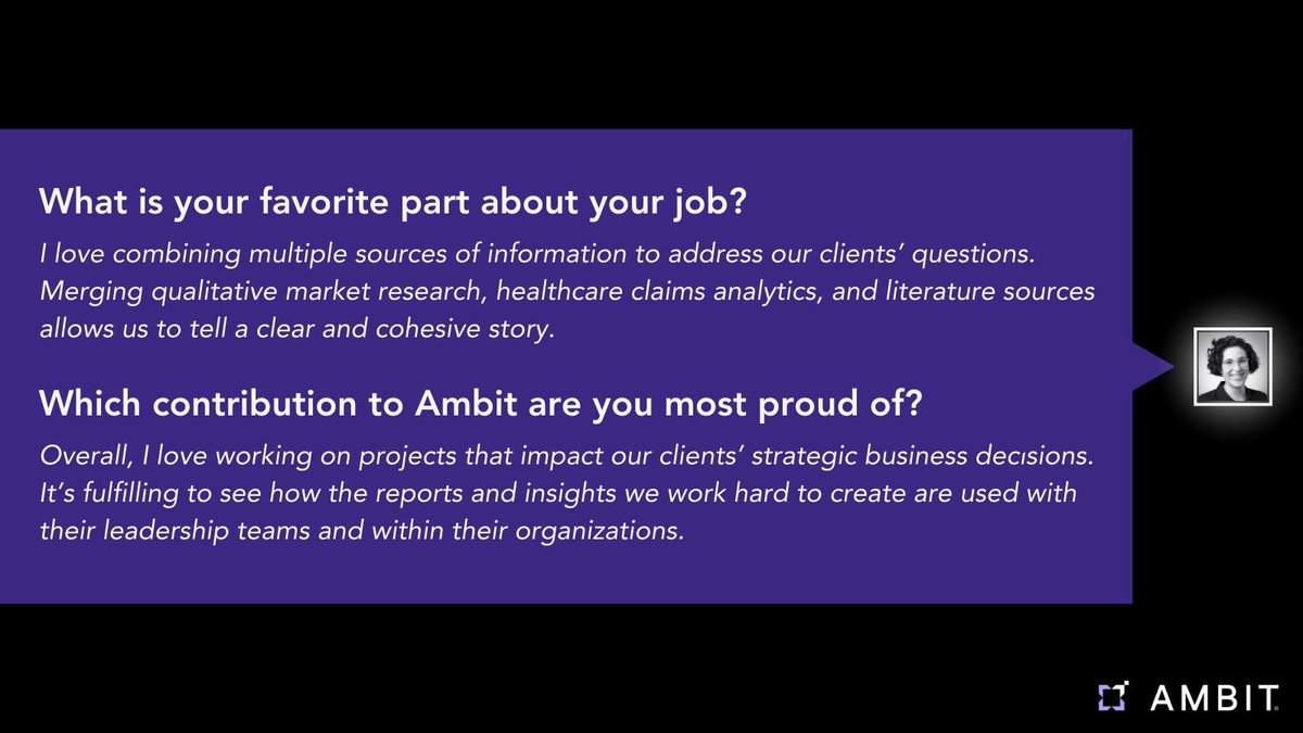 AmbitRD's tweet photo. [ Employee Spotlight ] Meet Emily Hoffman, an Engagement Manager from Brooklyn, NY! Emily's engineering background contributes to her love for problem-solving, which is vital in helping our clients achieve success. Read the Q&amp;A to learn why she's a valuable member of our team. https://t.co/eQdPwdpr6p