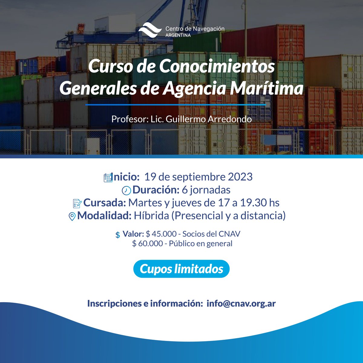 ➡️ Los invitamos a inscribirse a la nueva edición del Curso de "Conocimientos Generales de Agencia Marítima" organizado por el Centro de Navegación 📌Ver programa completo del curso en: bit.ly/3sBQ7iZ