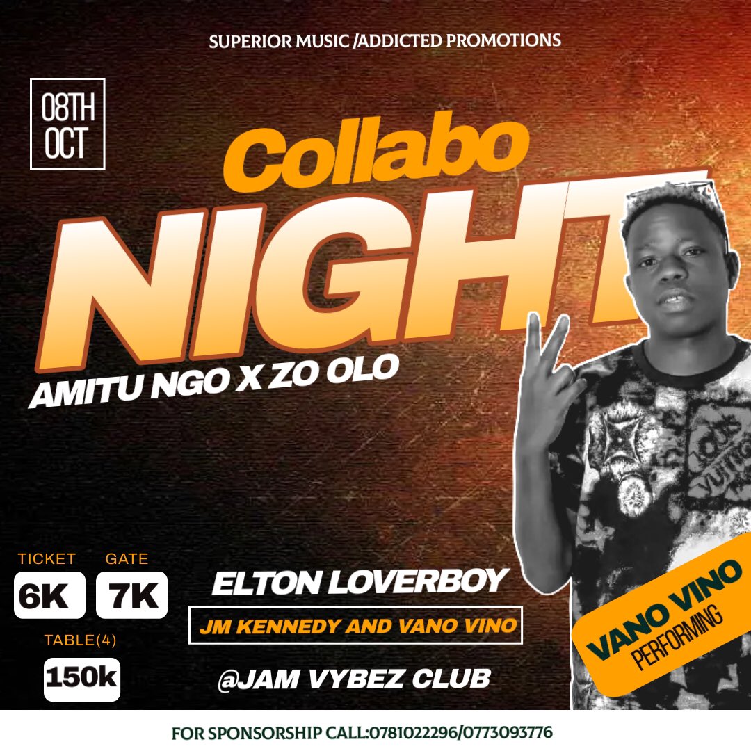 EltonLoverboy1's tweet photo. JUST IN 🎤🎤🎤
Zo Olo HIT MAKER and Fast Rising Alur Artist (Vano Vino) will perform at the COLLABO NIGHT in Nebbi town this October along side
✅Elton Loverboy.
✅Jm Kennedy.
Don’t miss ✋
#08th/Oct
#CollaboNight
#JamVybezClub https://t.co/BQbnAEMyHZ