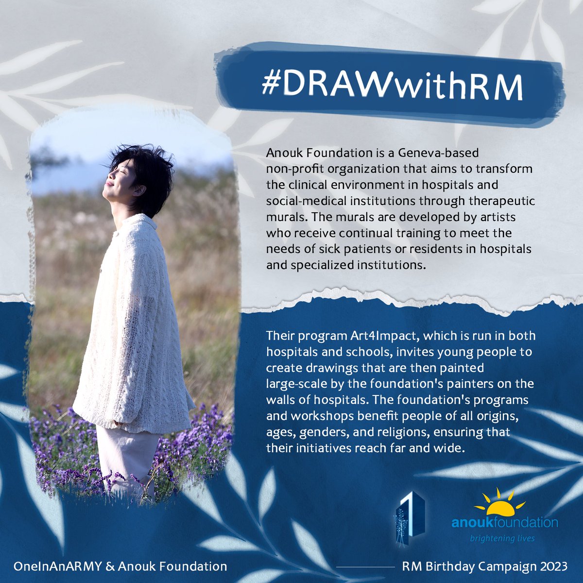 OneInAnARMY's tweet image. Celebrating Namjoon’s birthday with #DrawWithRM, a 7-day flash fundraiser supporting @AnoukFoundation, a Geneva-based non-profit transforming the environment in hospitals and socio-medical institutions through therapeutic murals.

Donate: bit.ly/DrawWithRM