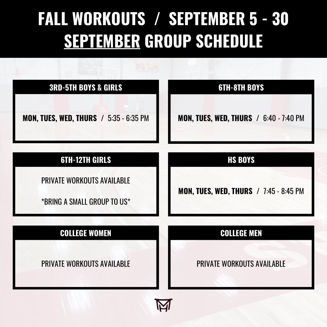 ColeAndCory's tweet photo. π 2023 FALL WORKOUTS
π SEPTEMBER SCHEDULE
π» SCHEDULING IS OPEN
π 12 ATHLETES/WORKOUT
π SCHEDULE/BOOK - LINK IN BIO
π£οΈ "When You Stay Ready, You Don't Have To Get Ready" βΌοΈ
#MyersHoops #BeBetter #StuffWorks https://t.co/ULFHDaN6N3