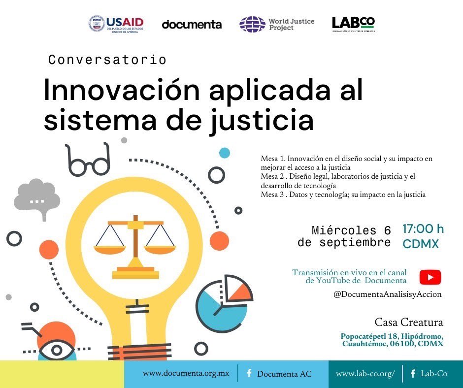 LabCoLatam's tweet photo. Estamos a unos días de este conversatorio que busca compartir reflexiones sobre el papel de la innovación, el diseño social y la tecnología en el sistema de #justicia.
¿Ya te registraste?
Asegura tu lugar aquí: https://t.co/Ae6yTALzKA
#LABMEXDeJusticia #DDHH https://t.co/lH2xE2l0Lt