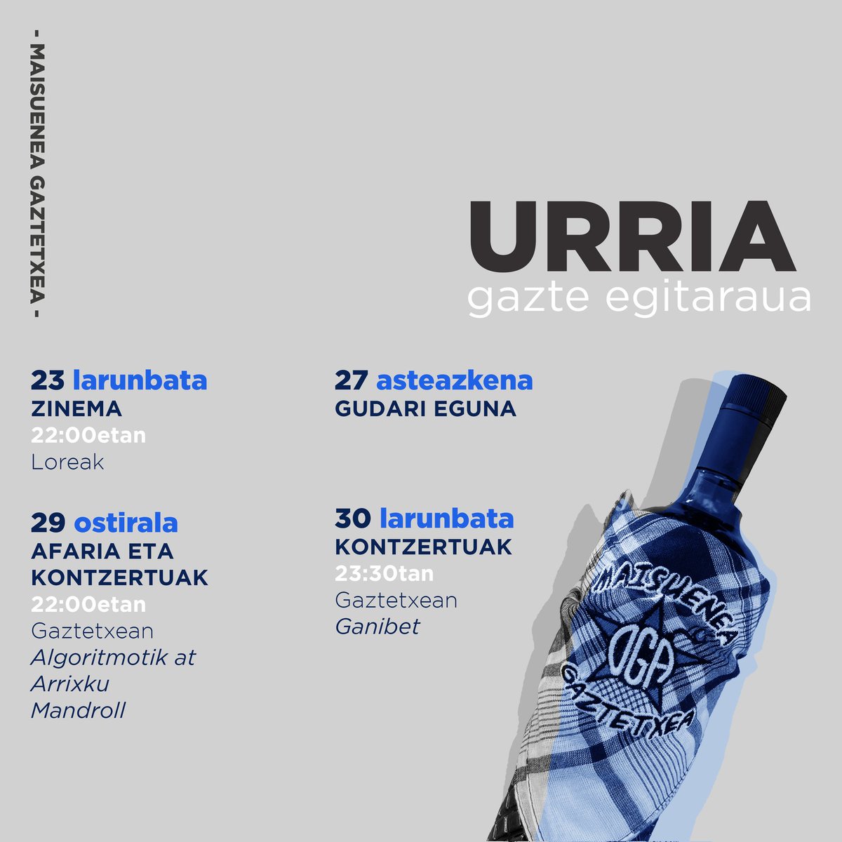 ARRATSALDE ON! ❤️‍🔥 

HEMEN UZTEN DIZUEGU IRAILEKO EGITARAUA!
ANIMATU ANTOLATUTAKO EKINTZETARA!

ETA LAISTER SAN MIELETAKO BERRI GEHIAGO… TIK-TAKK🔥
