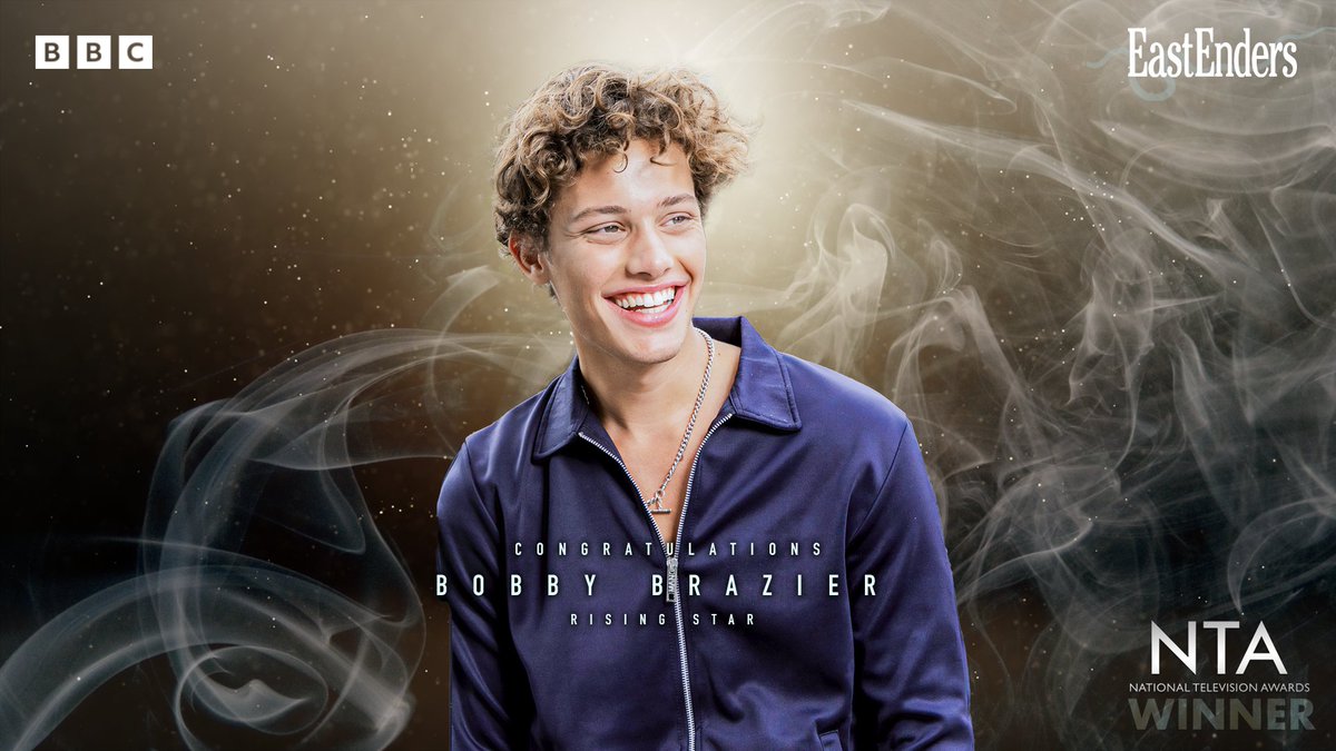 bbceastenders's tweet photo. He’s our rising star 🌟 Congratulations #BobbyBrazier for winning this year’s 
@OfficialNTAs Rising Star Award! 🎉🥳 #EastEnders #NTAs https://t.co/4nUgzwxxUe