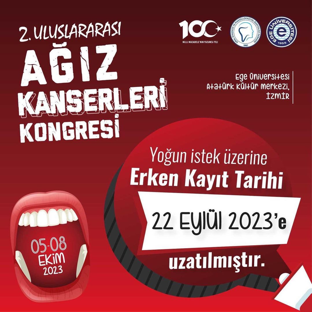 2. Uluslararası Ağız Kanserleri Kongresi erken kayıt tarihi yoğun istek üzerine 22 Eylül tarihine kadar uzatıldı.

#türkdişhekimleribirliği #turkdishekimleribirligi #diş #sağlık #dişhekimi #tdbhaber #tdbd #dişhekimliği #tdböğrencikolu #dental #dentist #dişhekimi #dishekimi