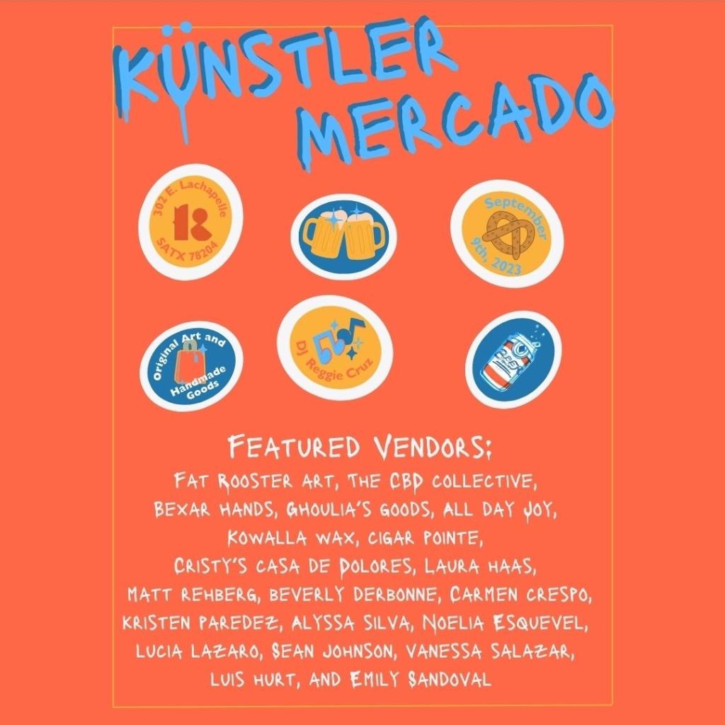 👀🎨 Mark your calendar for the Künstler Mercado this Saturday evening at 6 pm! 🎉 It's the perfect chance to support talented local artists and discover unique treasures for yourself and your loved ones while grooving to DJ Cruz's irresistible beats.  💃🏻✨ 

#art #SecondSaturday
