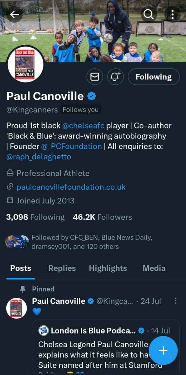 EbenCfc's tweet photo. Chelsea first ever black player Paul Canoville only follows 3,098 people on Twitter but guess what I'm one of them.
Am really blessed to be followed by
@Kingcanners
#CFC #PCFoundation https://t.co/4977fvxZOQ