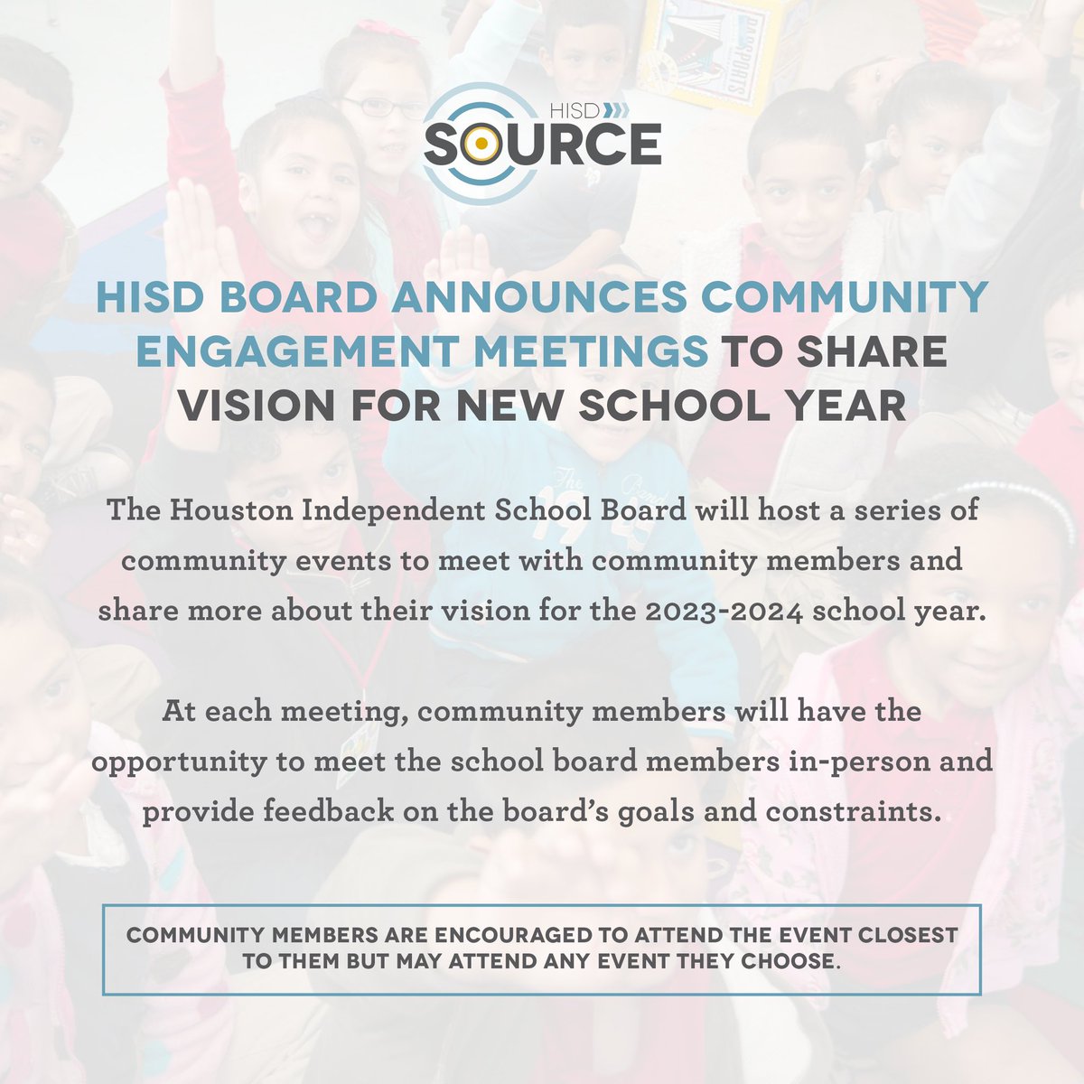 HoustonISD's tweet photo. HISD families can meet our new School Board members and discuss their priorities for the District at our first community engagement meeting tonight. Join us from 6-7:30 p.m. at Farias ECC. Visit the link for more info —> https://t.co/Gfof81dLfC https://t.co/hJAUWdMxV2