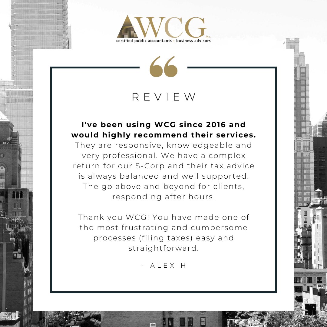 WCGIncCPA's tweet photo. Thank you for taking the time to let us know about your experience, Alex! We strive to provide consultation services to help guide you nearly every sort of tax need. https://t.co/IZO4E7UNFG