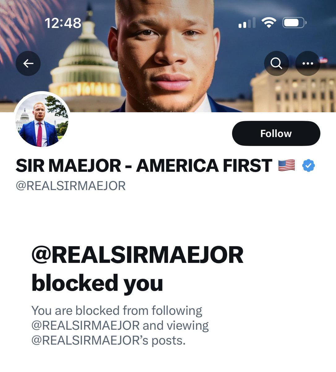 xAlphaWarriorx's tweet photo. @TheeLadySmoke Why @realsirmaejor hiding from me? So he can run his ignorant mouth and not have to worry about being challenge. This guy wants to run for Congress, he can’t even handle Twitter X. #Clown #Criminal #DemocraticPuppet #WannabeCop https://t.co/yAzlmMXoWt