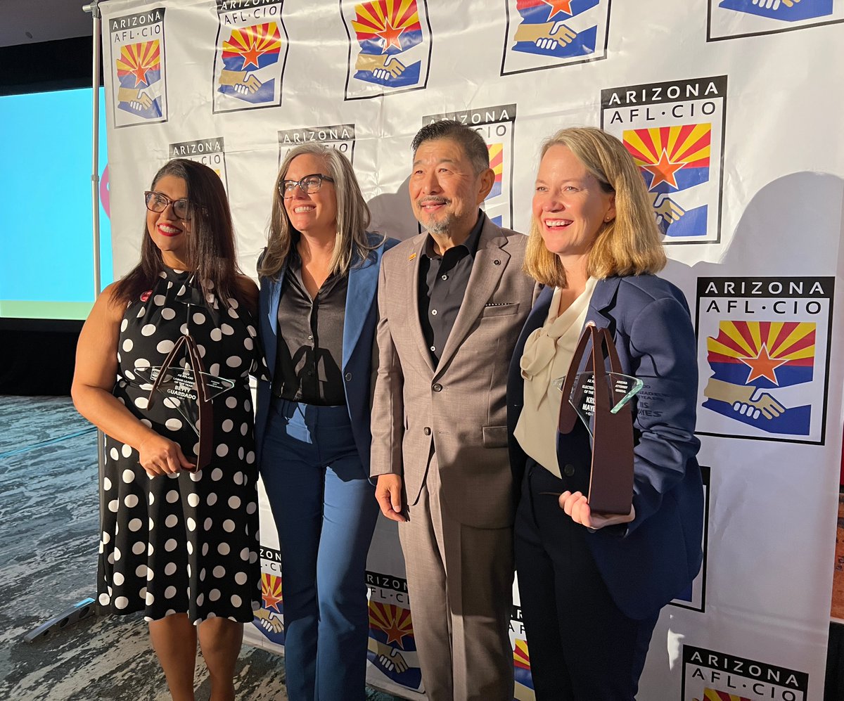 AZAGMayes's tweet photo. Leaders in Arizona are going to do everything we can to protect workers and their rights. @GovernorHobbs @PHXDistrict5 @ArizonaAFLCIO https://t.co/BP7yMcxGWG