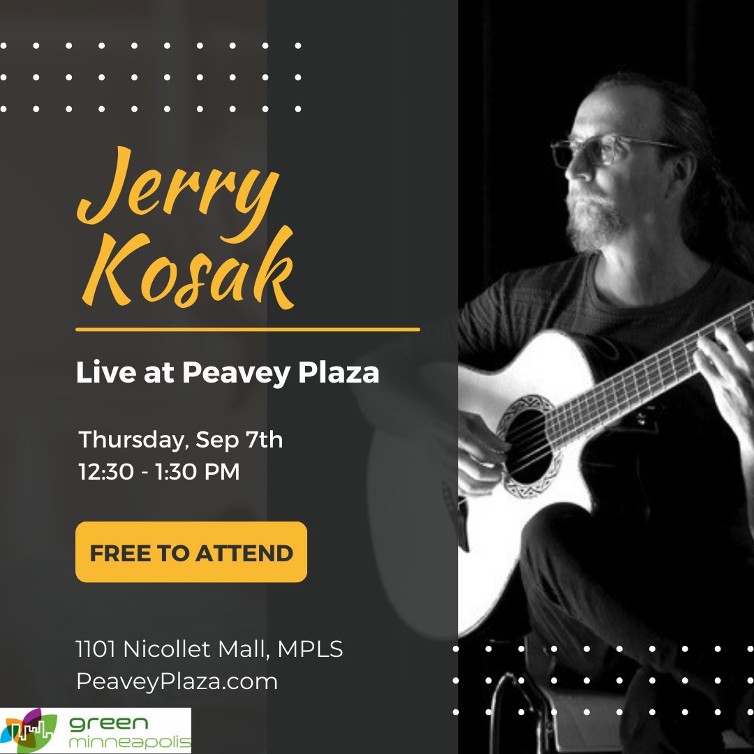 This Thursday from 12:30-1:30 PM at Peavey Plaza, we will be welcoming Jerry Kosak as part of our weekly MnSpin series!

#greenminneapolis 
#peaveyplaza 
#mnspin