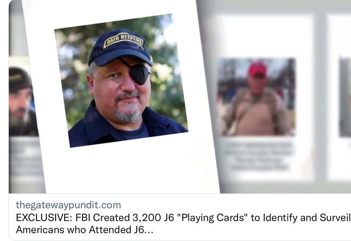 dmills3710's tweet photo. #DefundFBI #TargetingAmericans

FBI Created 3,200 J6 “Playing Cards” to Identify &amp; Surveil Americans who Attended J6 Protests

They Are Using SAME SYSTEM to Target Trump Supporters that They Used to Target America’s Enemies &amp; Saddam’s Henchmen in Iraq War

https://t.co/iVDmv1GAqL https://t.co/FlAjI2HojP