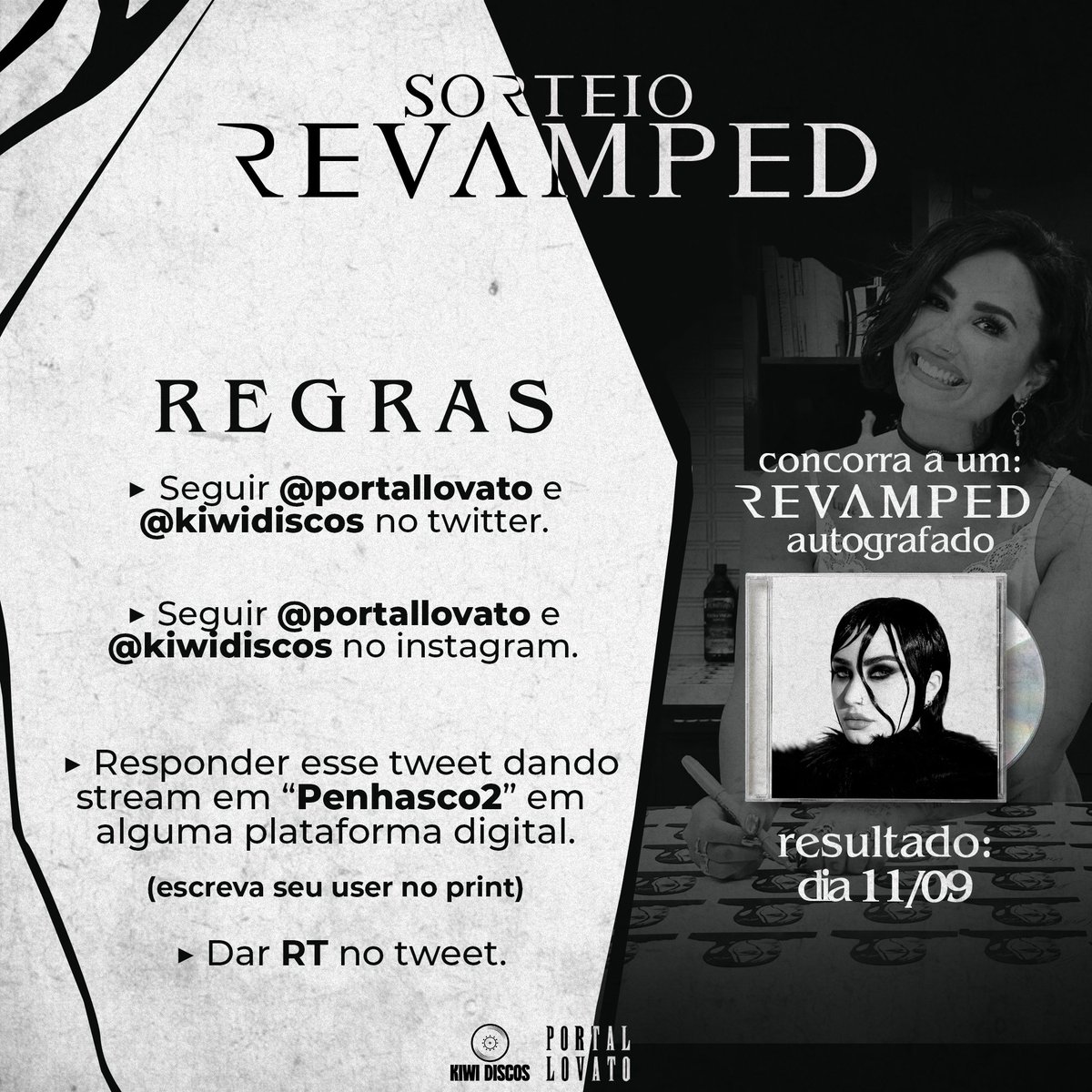 portallovato's tweet photo. O Portal Lovato se juntou com a @KiwiDiscos para presentear um de nossos seguidores com o novo álbum de Demi Lovato, "REVAMPED", AUTOGRAFADO! Leiam as regras com atenção e boa sorte! 🖤

E preparamos uma outra surpresa, vocês também podem usar o cupom PORTALLOVATO10 na loja dos nossos parceiros para garantir o seu "REVAMPED" autografado.
Acesse o link para comprar: https://t.co/U25Kj9V02f