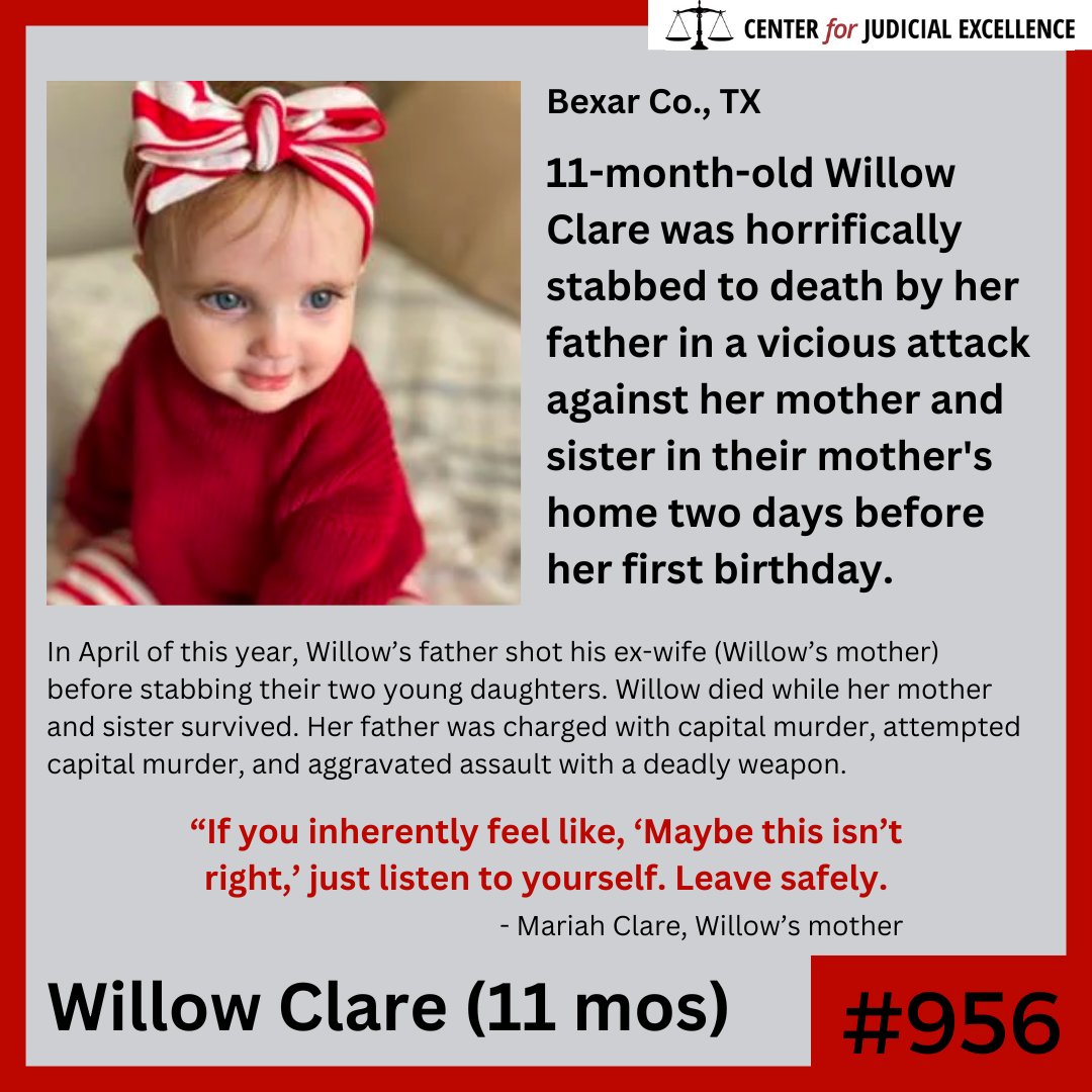 Willow Clare was just two days away from her first birthday when her father tragically stabbed her to death in a violent attack in which he also stabbed her sister and shot Willow’s mom. Two of Willow’s other siblings were inside the home during the attack and were able to...
