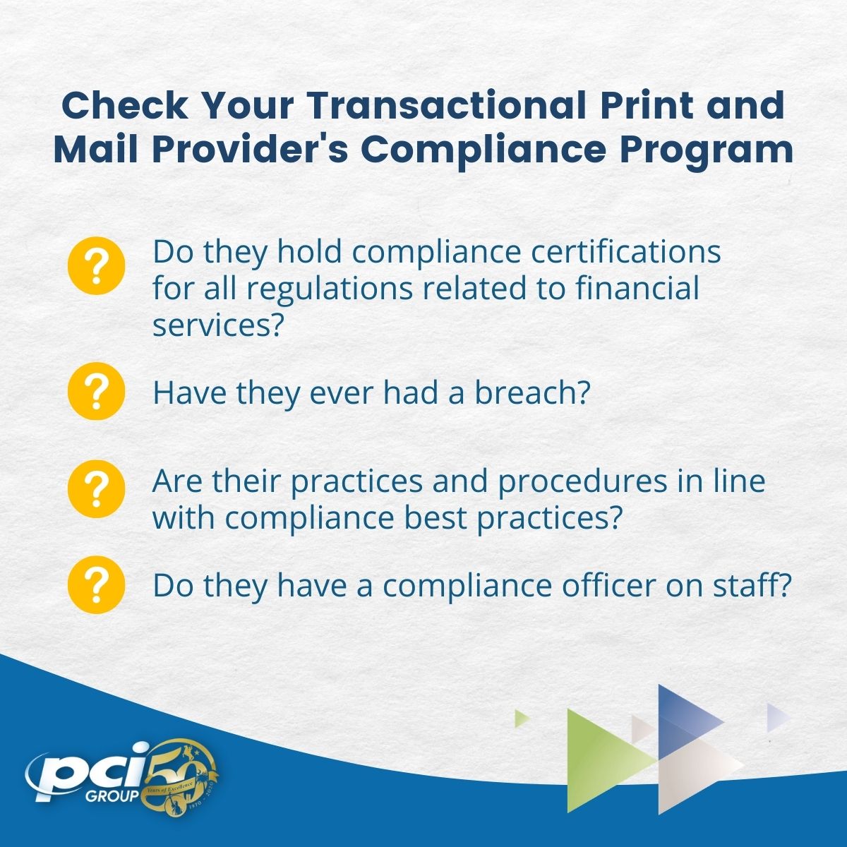 pcigroup's tweet image. Having your provider explain and detail how they adhere to regulations on compliance should give you a clear picture of their capabilities. More here: bit.ly/3Kn1pxv  #PrintAndMailServices #Outsourcing #ConsumerFinancing #TransactionalPrintAndMail #CustomerEngagement