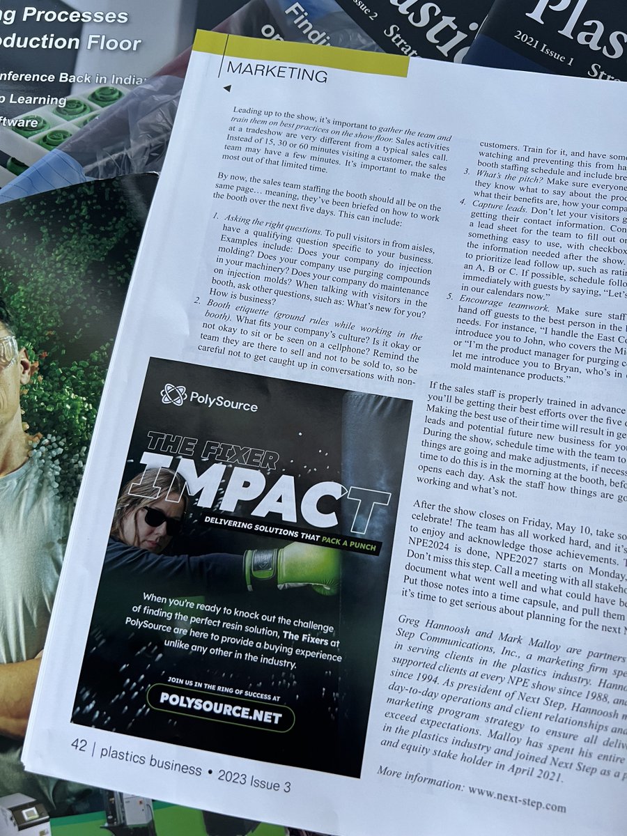 Vive4Mfg's tweet photo. Realizing the importance of a multiple touch point marketing strategy, a few of our clients repurposed their advertisements in @PlasticsBizMag; this group included @purgex and @PolySourceNews.

Back with refreshed looks are Conventus Polymers and your very own, @vive4mfg! https://t.co/isSMeuC1UQ