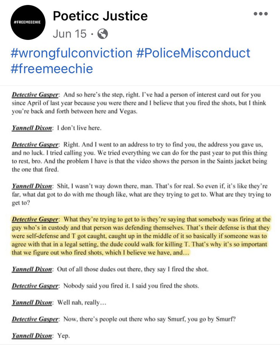 FreeMeechie1111's tweet photo. This is a great example of a corrupt detective leading an interrogation!
Detective Gasper coached this group of thugs into saying what he wanted them to in order to fit his false narrative and wrongfully convict an innocent man! #freemeechie #coloradosprings #policemisconduct https://t.co/Ghz2P99WX2