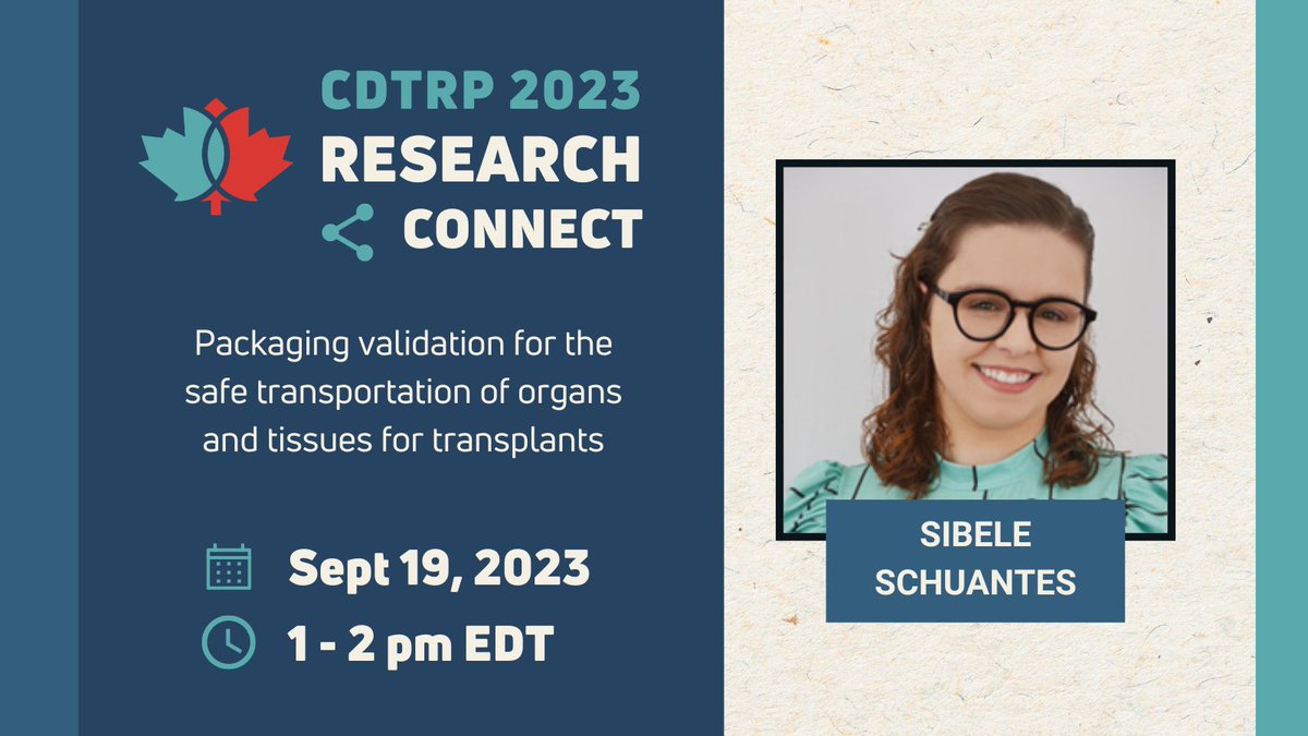 CNTRP's tweet photo. 📢 CDTRP Research Connect 📢

Register now for our next presentation with @sibeleschuantes to learn more on safe organs and tissues transportation. 

🗓️ Sept 19, 2023
⏰ 1-2 pm EDT
✍️ https://t.co/kSD1Y4RG3b

Learn more 👉 https://t.co/KLmwJVPKSl https://t.co/L6oh6SaPOk