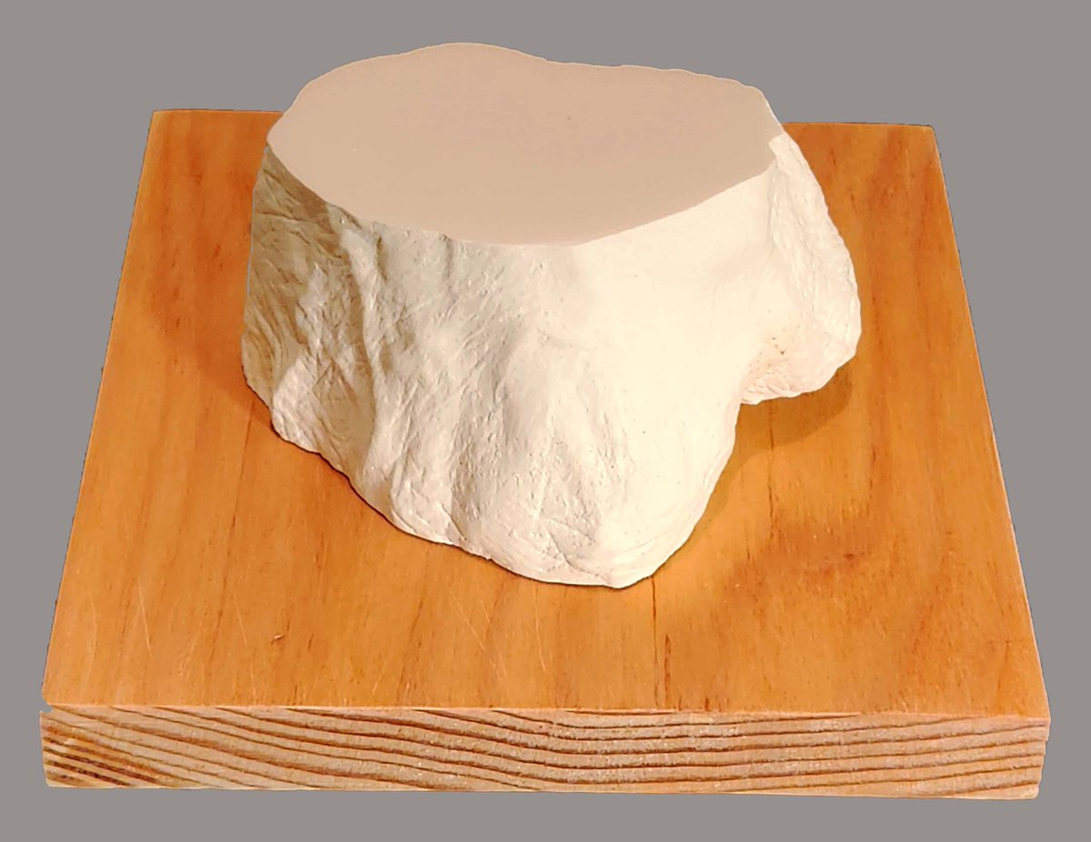 artofmarkmorris's tweet photo. “Statuary Residuum” (Stump)             Mark Morris 2023

3” w x 4” L x 2” H, cast, carved and sanded, raw Hydrocal plaster, fir base 6” x 67/16” x ¾” with 1 coat aliphatic polyurethane sanded flat with 400 grit sandpaper. https://t.co/ZXovv49eyr