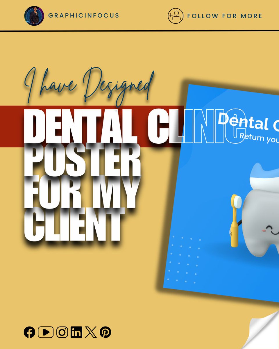 graphicinfocus's tweet image. Dental clinic Poster for my CLIENT designed by using Canva 😊
Follow us to learn the step-by-step process of designing.
@graphicinfocus
📍 For more Canva Tutorials and Tips Follow Us
💜 @graphicinfocus
Hashtags:-
#canvatutorial #canvatutorials
#canvatipsandtricks #canvahacks