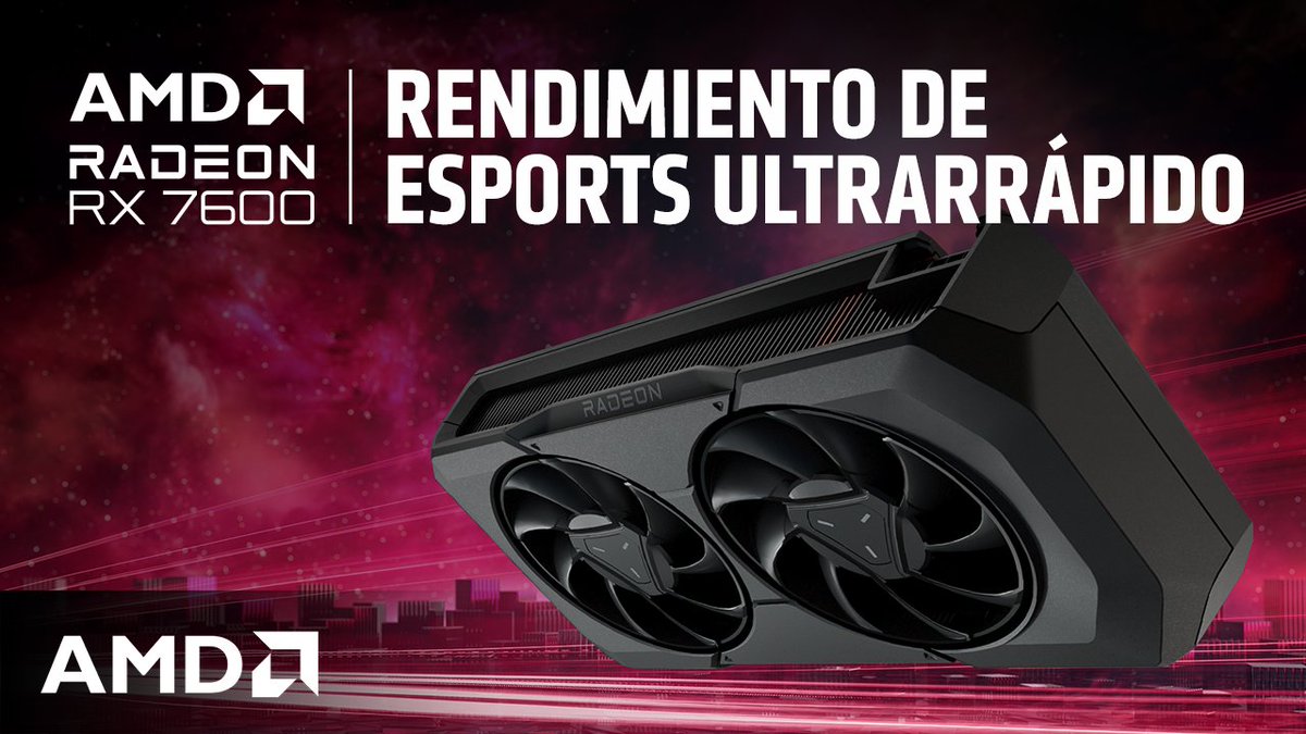 Para jugar en las grandes ligas, cada detalle cuenta. Con las Tarjetas Gráficas AMD Radeon™ Serie 7600, potencia tu debut en los #eSports con hasta 8 GB de memoria GDDR6 y velocidades de reloj ultrarrápidas para dominar en todas tus partidas.💥 amd.com/es/products/gr…