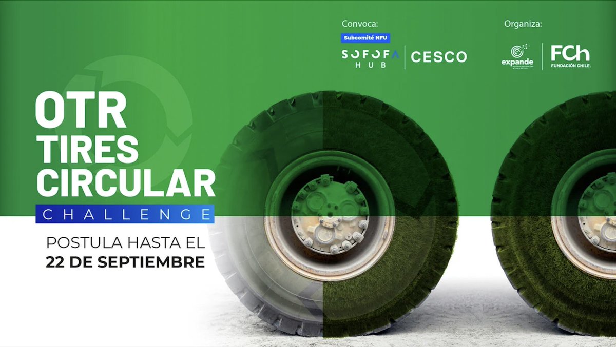 [Convocatoria]
OTR Tires Circular Challenge

Desafío busca la identificación de nuevas aplicaciones para los subproductos generados a partir del tratamiento de los neumáticos fuera de uso.

Organiza @ExpandeMineria 
⬇
lnkd.in/d-adTWxf